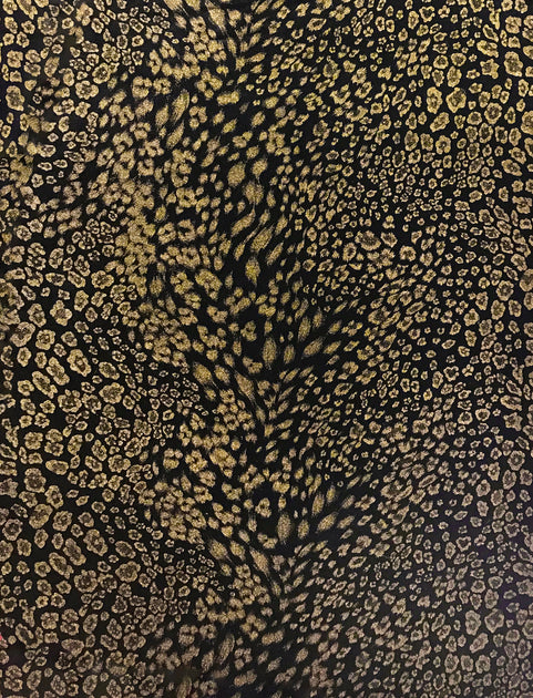 Cream Chunky Glitter Leather Gold Leopard Velvet Fabric Metallic