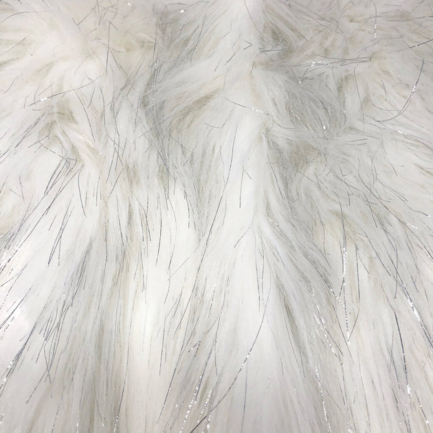 White Luxury Faux Long Hair Fur Acrylic Blend Fabric By the Yard (S-8N)