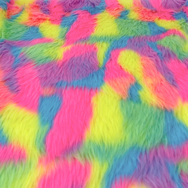 Neon Rainbow Multi Patch Faux Fur- Sold by the Yard – Elotex Fabric