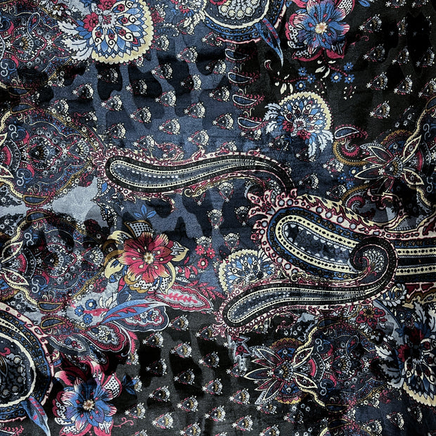 TXV Blue Paisley Printed Velvet