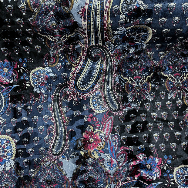 TXV Blue Paisley Printed Velvet