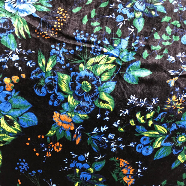 Blue Lilies Flower Print Stretch Velvet