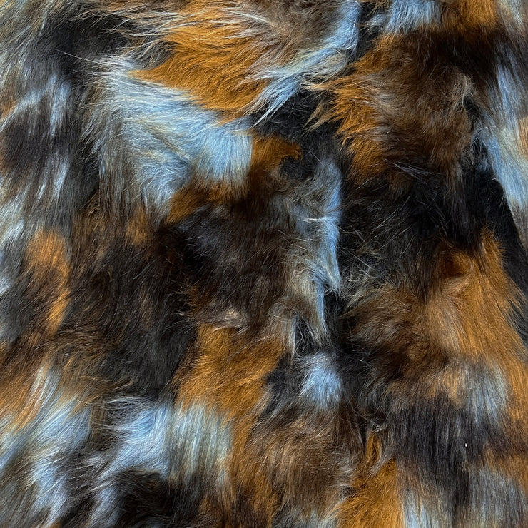 Brown Blue Multi Patch Faux Fur