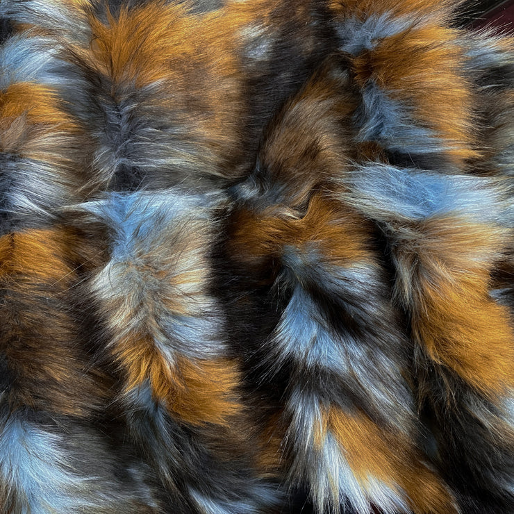 Brown Blue Multi Patch Faux Fur