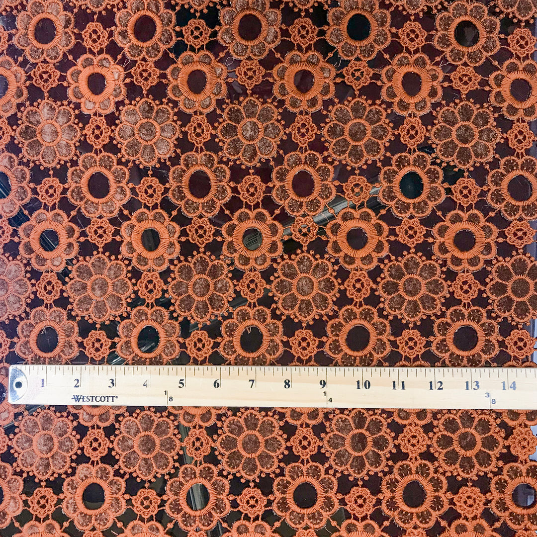Rust Stretch Gippor Lace - Sold by the Yard – Elotex Fabric display picture 1