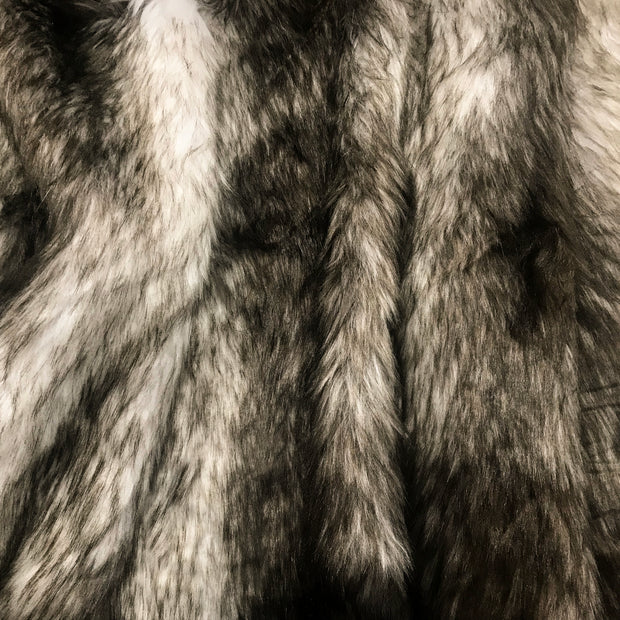 Stripe White Brown Wolf Long Hair Faux Fur