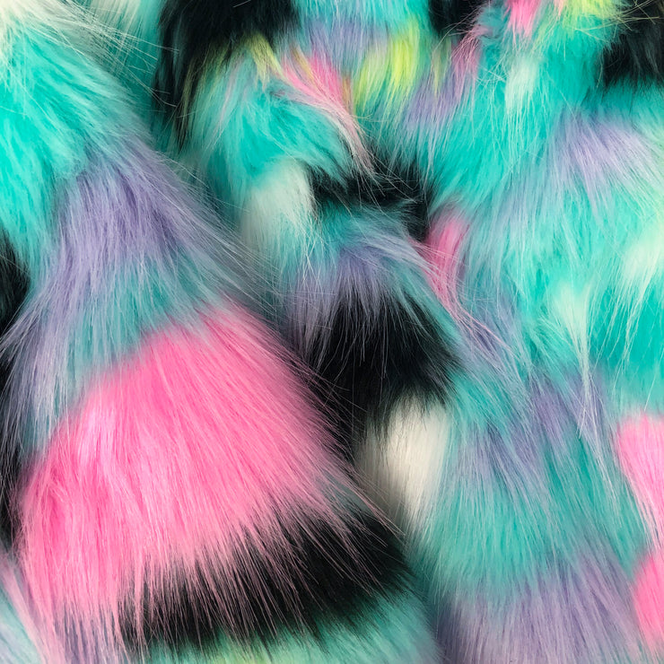 Blue Bubblegum Pink Multi Patch Faux Fur