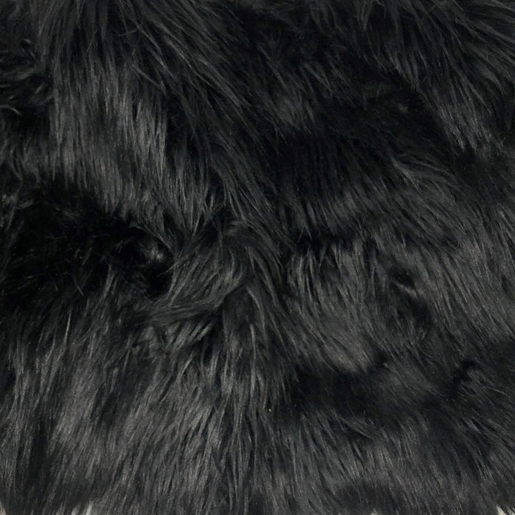 Black Solid Shaggy Long Hair Pile Faux Fur
