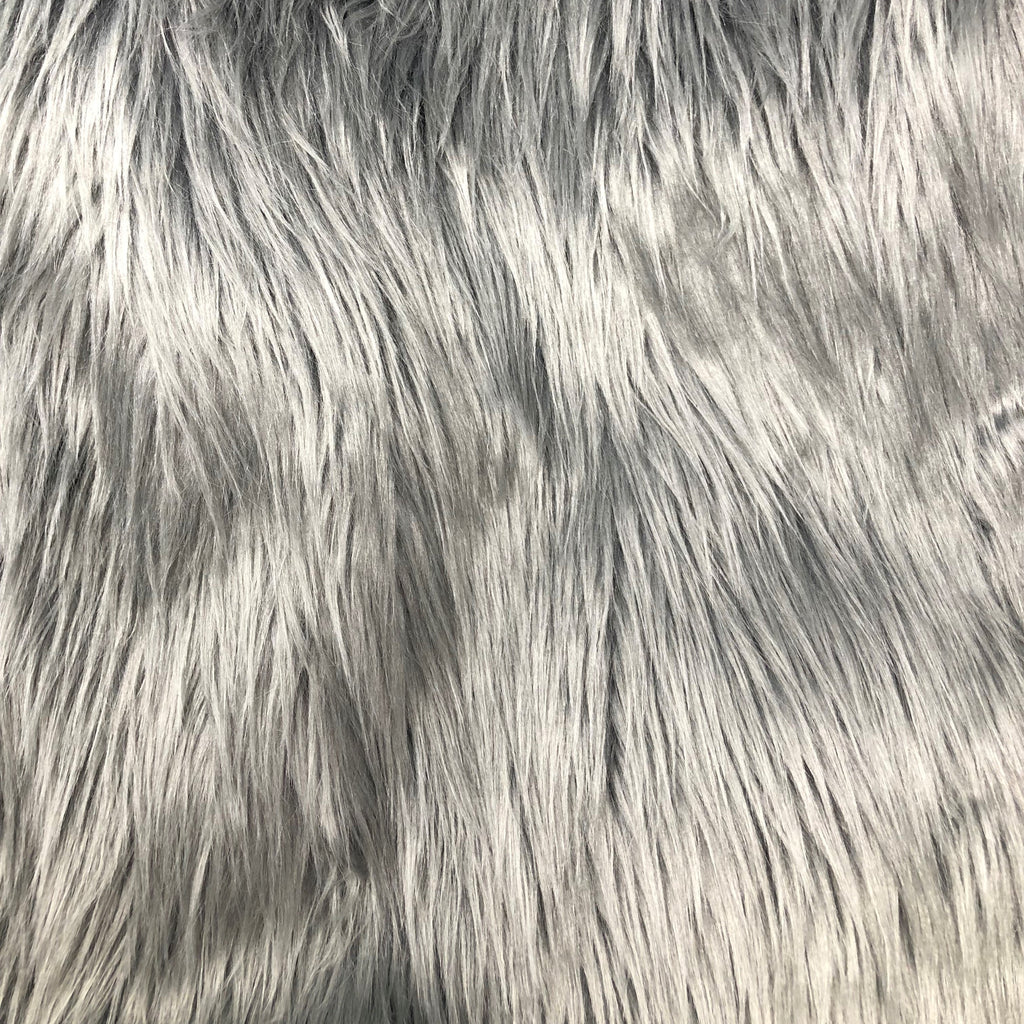 Low priced fake fur fabric by the meter, long hair, dark grey