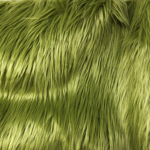 Olive Solid Shaggy Long Hair Pile Faux Fur