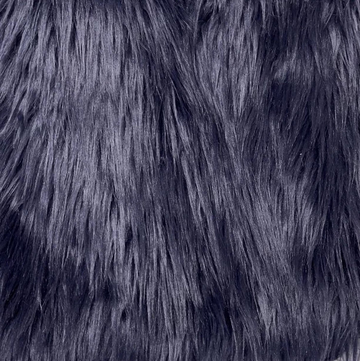 Navy Solid Shaggy Long Hair Pile Faux Fur