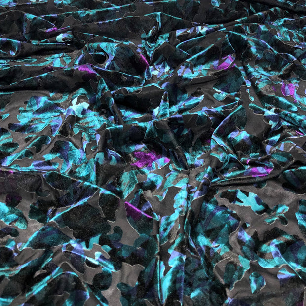 Silverscreen Teal Purple Multi Floral Burnout Velvet