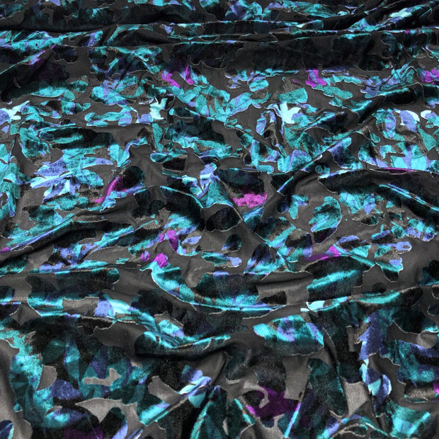 Silverscreen Teal Purple Multi Floral Burnout Velvet