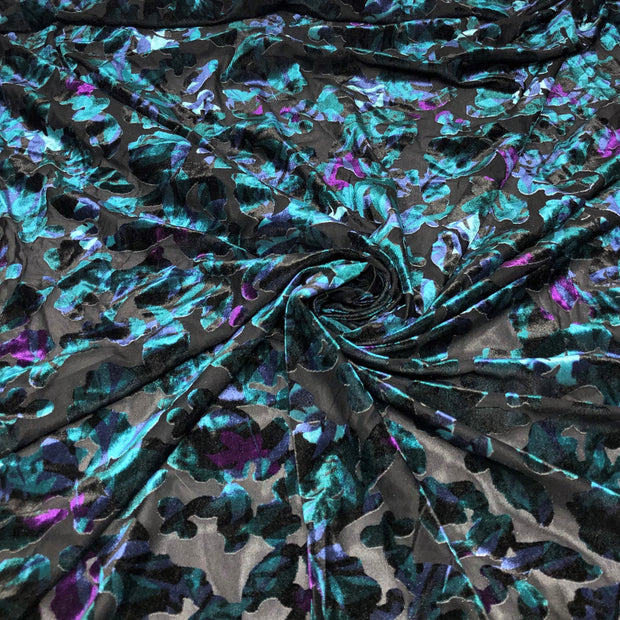 Silverscreen Teal Purple Multi Floral Burnout Velvet