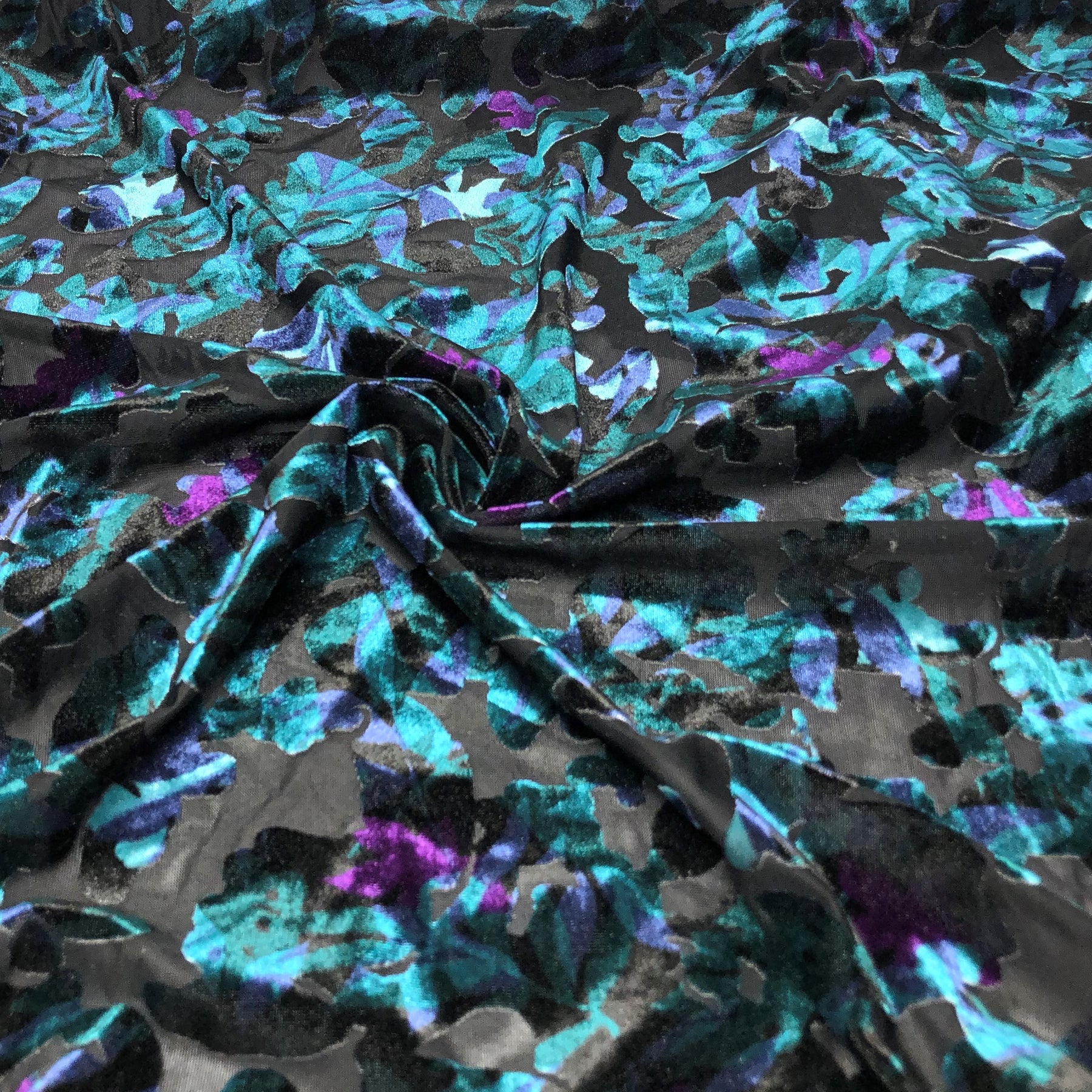 Silverscreen Teal Purple Multi Floral Burnout Velvet – Elotex Fabric