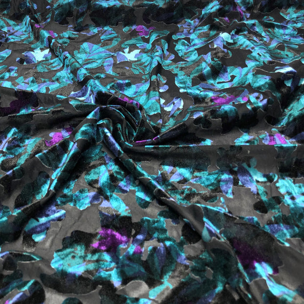 Silverscreen Teal Purple Multi Floral Burnout Velvet