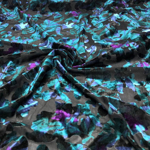 Silverscreen Teal Purple Multi Floral Burnout Velvet