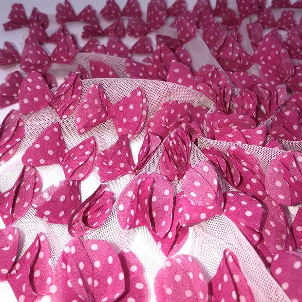 Pink Polka Dot Bow-Tie 3D Embroidered Mesh