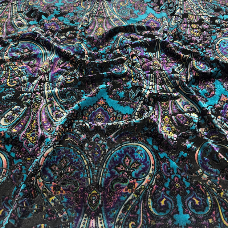 Teal Nirvana Temple Print Burnout Velvet – Elotex Fabric