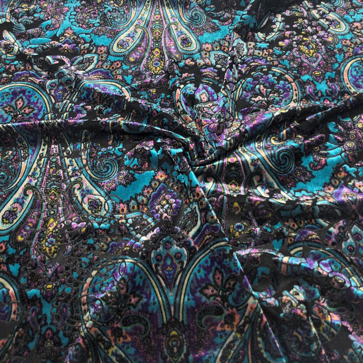 Teal Nirvana Temple Print Burnout Velvet – Elotex Fabric