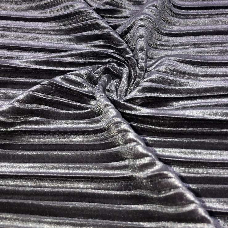 Grey Pleated Stretch Velvet Solid