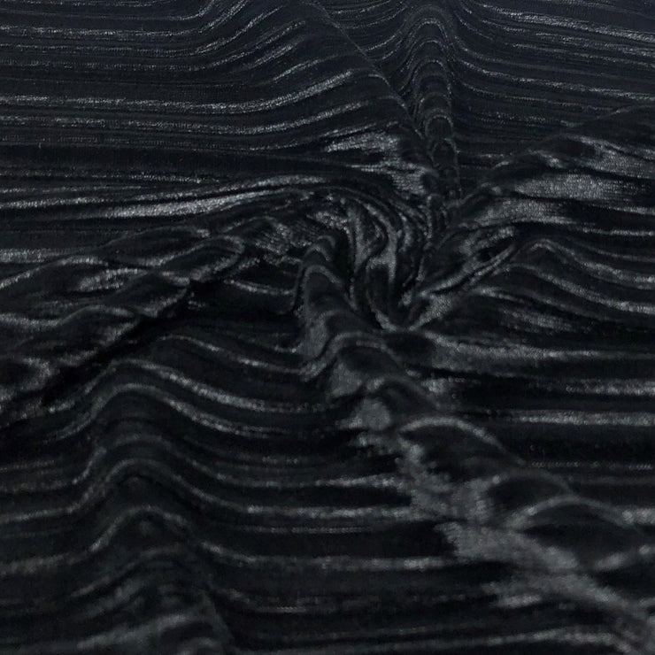 Black Pleated Stretch Velvet Solid