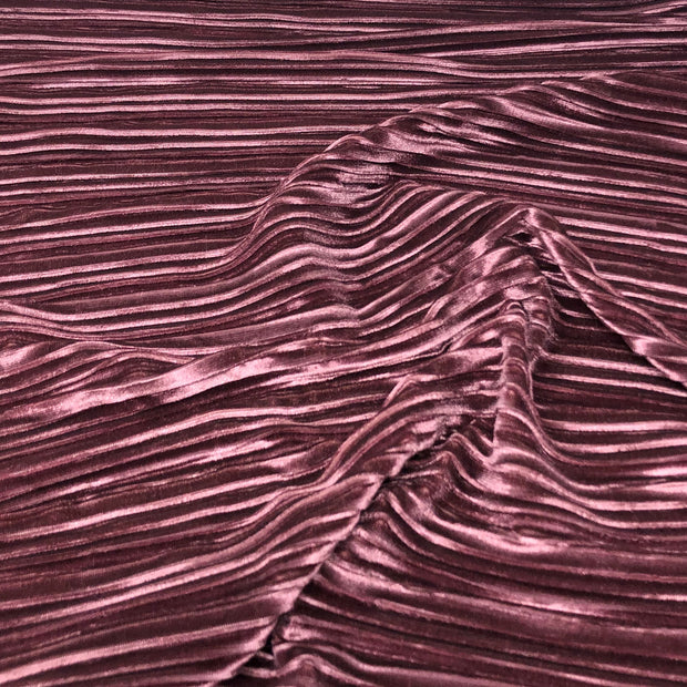 Mauve Pleated Stretch Velvet Solid
