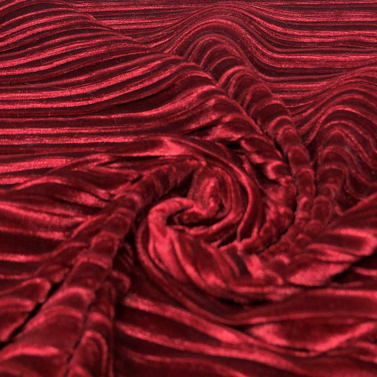 Wine Pleated Stretch Velvet Solid