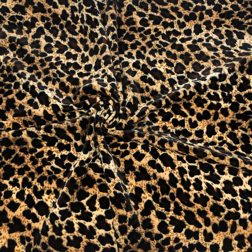 Petrol Leopard Print Jacquard Stretch Velvet Fabric