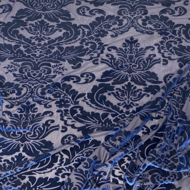 New Wallpaper Navy Burnout Velvet (sold by the yard) by Elotex ...