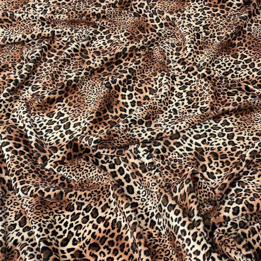 Petrol Leopard Print Jacquard Stretch Velvet Fabric