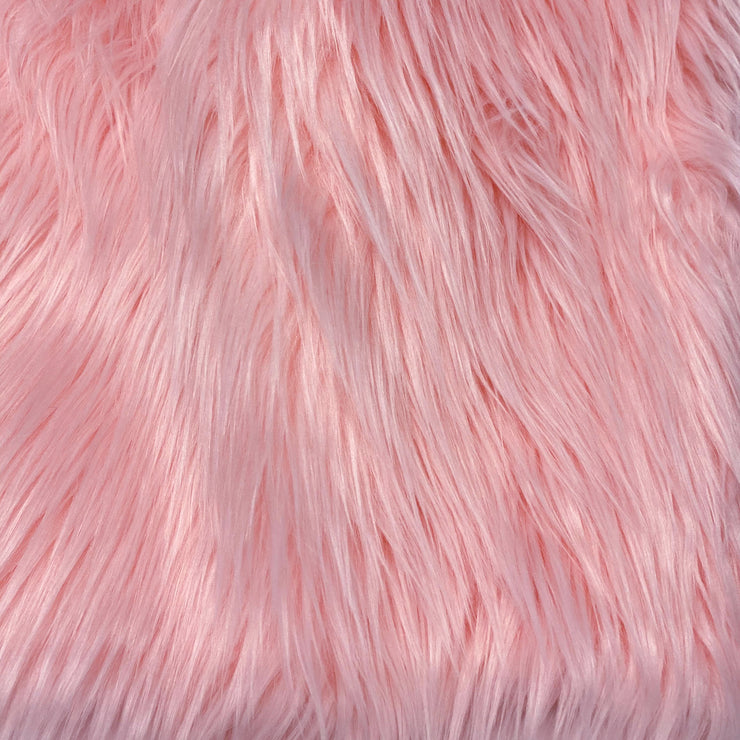 Pink Solid Shaggy Long Hair Pile Faux Fur