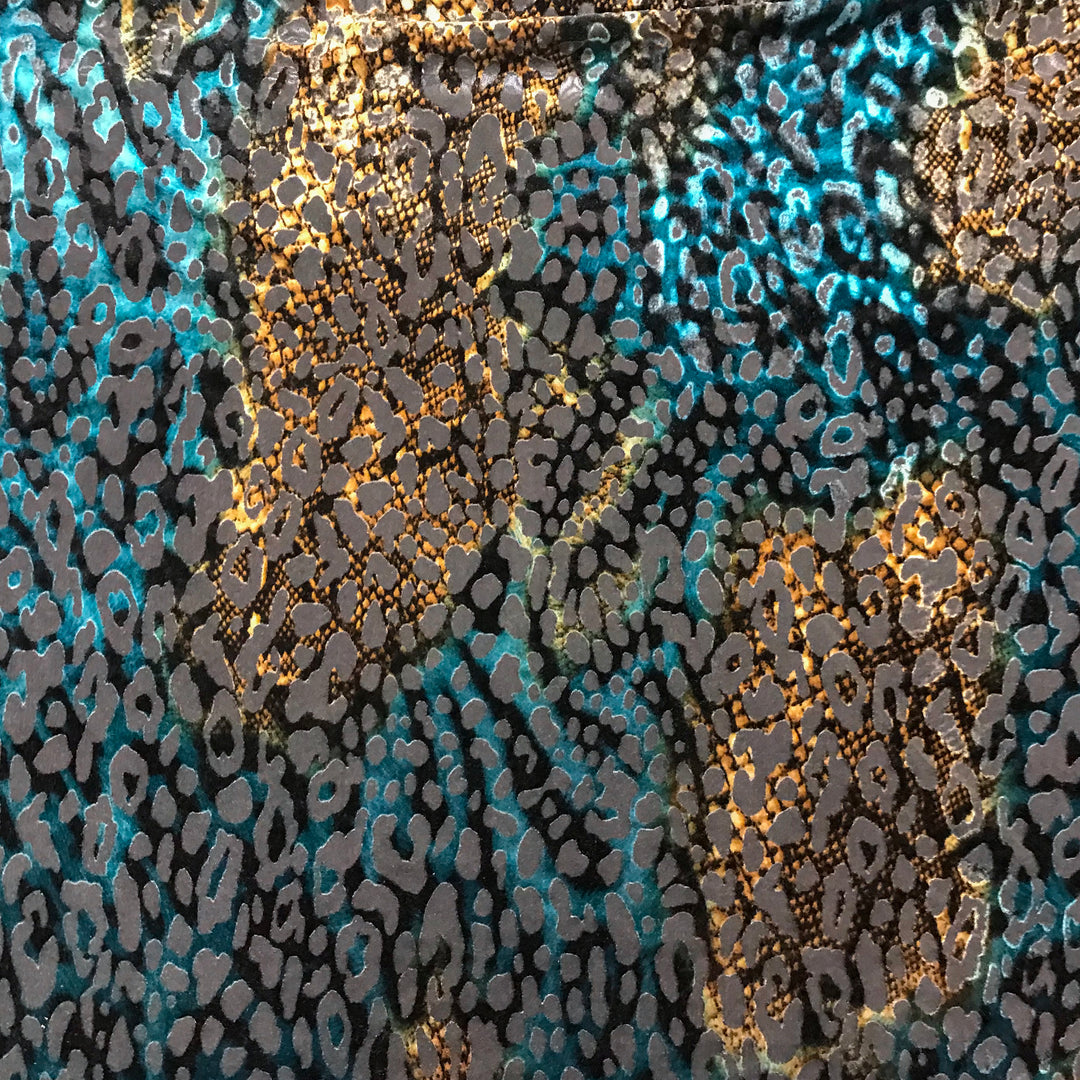 Teal Brown Snake Burnout Velvet - Sold by the yard – Elotex Fabric